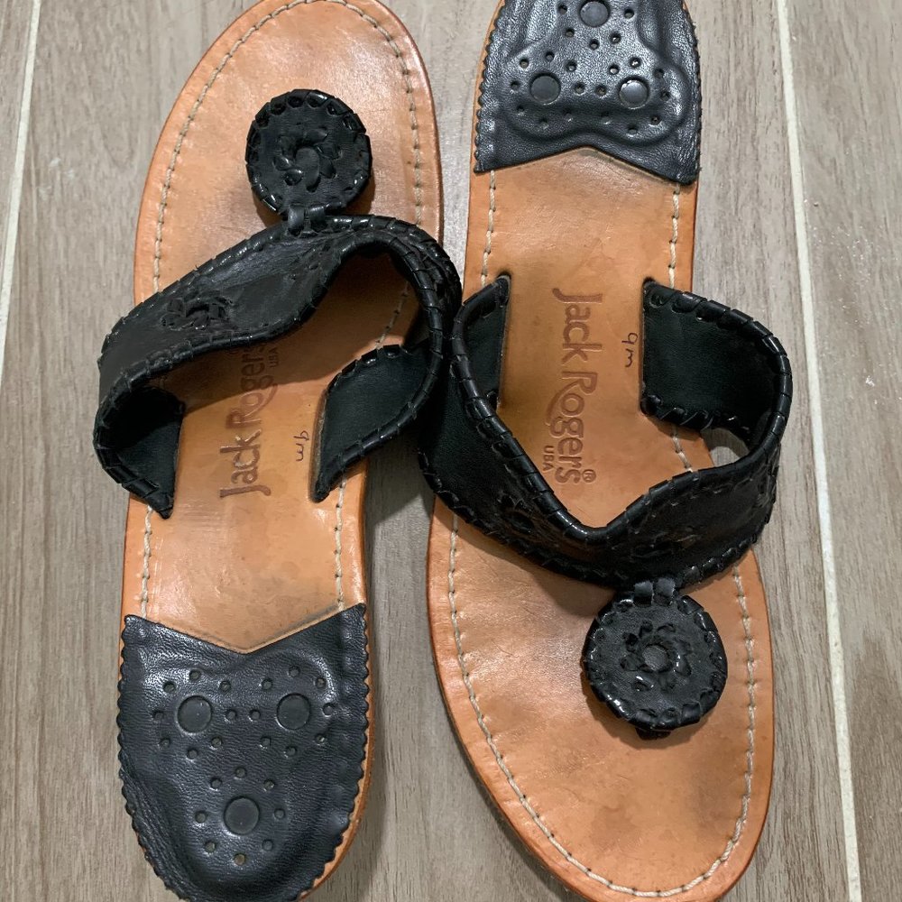 Jack Rogers Black Wedge Sandals 9M